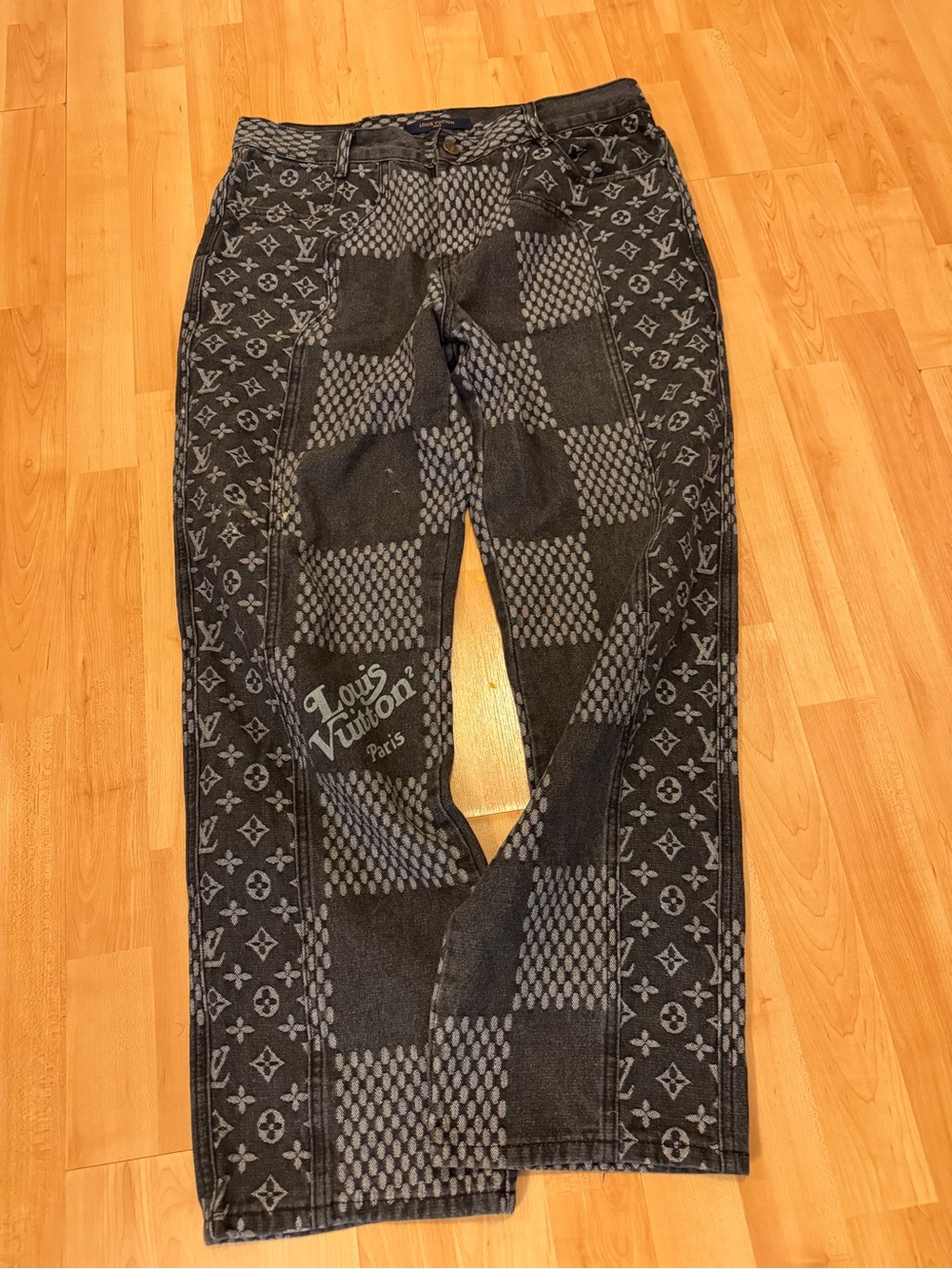 Louis Vuitton Black and Gray Monogram Checkerboard Jeans